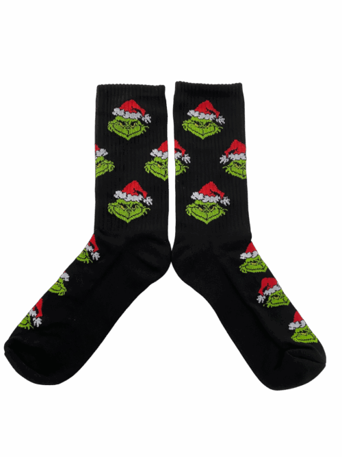 Medias Tejidas Grinch caritas fondo negro - Cosmic Socks