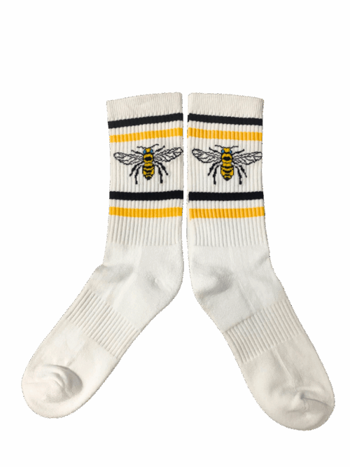 Medias Tejidas Abeja fondo blanco - Cosmic Socks