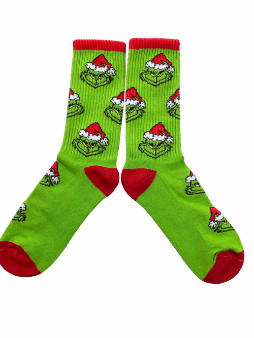 Medias Tejidas Navidad Grinch caras fondo verde - Cosmic Socks
