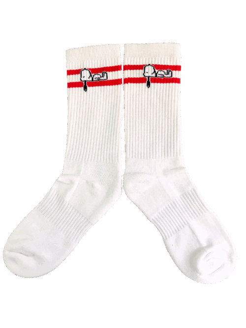 Medias Tejidas Snoopy fondo blanco y rayas - Cosmic Socks