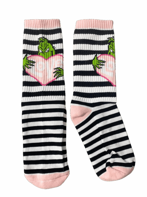 Medias Tejidas Grinch rayas rosado Navidad - Cosmic Socks