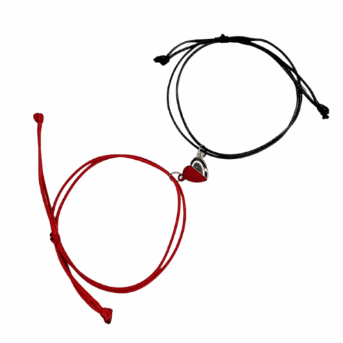 PULSERA IMANTADA CORAZÓN PARA PAREJAS ROJO Y NEGRO