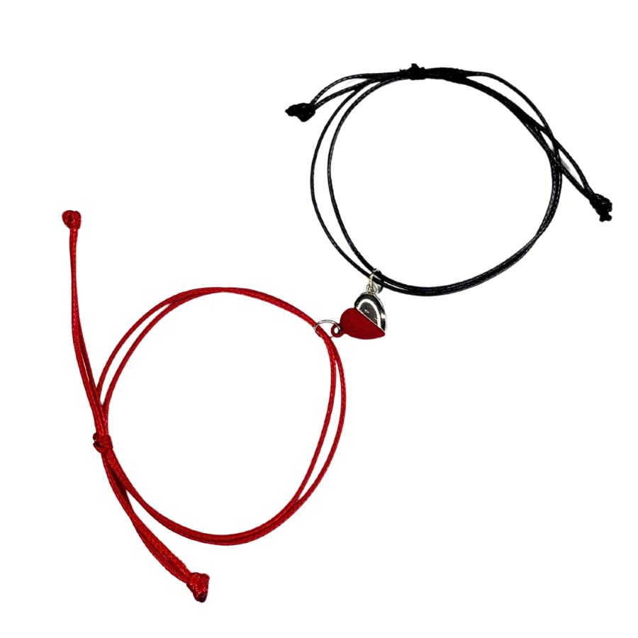 PULSERA IMANTADA CORAZÓN PARA PAREJAS ROJO Y NEGRO